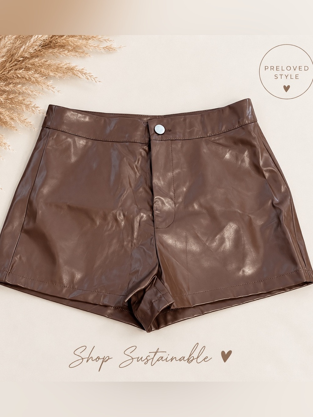 SHEIN High Waist Brown Leather like Shorts q
